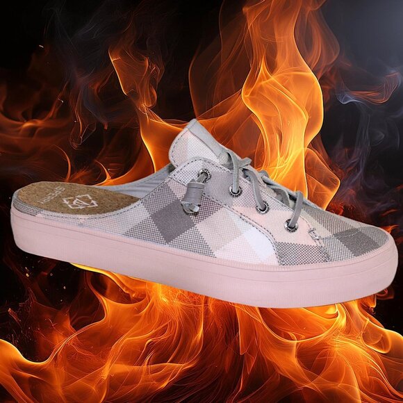 Sperry Shoes - Sperry Crest Vibe Pastel Pink Gingham Gray Plaid Slip On Mule, Size 9